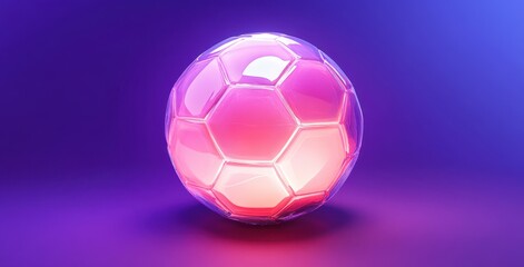 Naklejka premium Vibrant Soccer Ball with Glow Effect Surrounded by Colorful Purple Background for Sports, Design, and Creative Projects