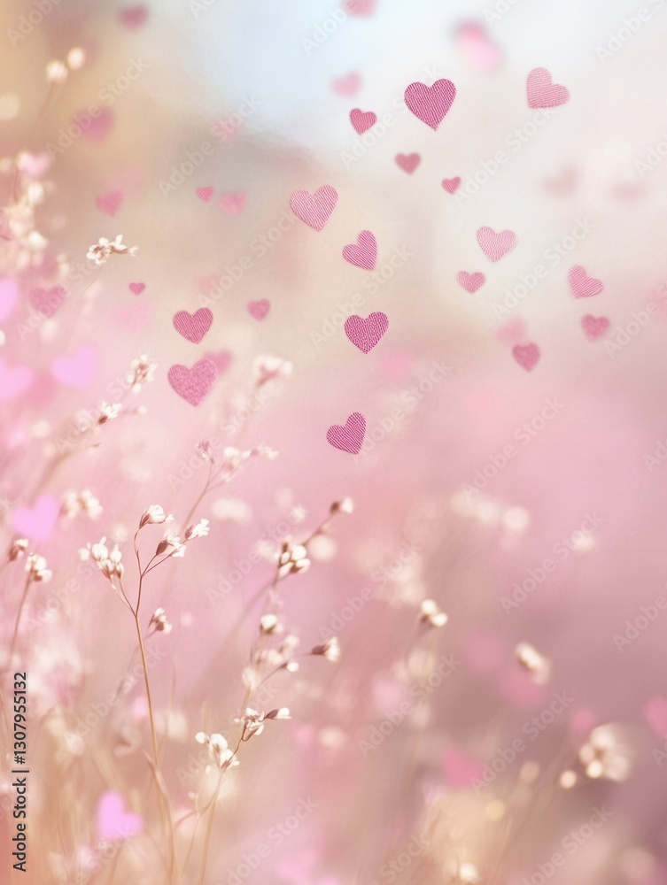 Leinwandbilder soft pink abstract background of love with floating hearts and delicate textures in a dreamy atmosph