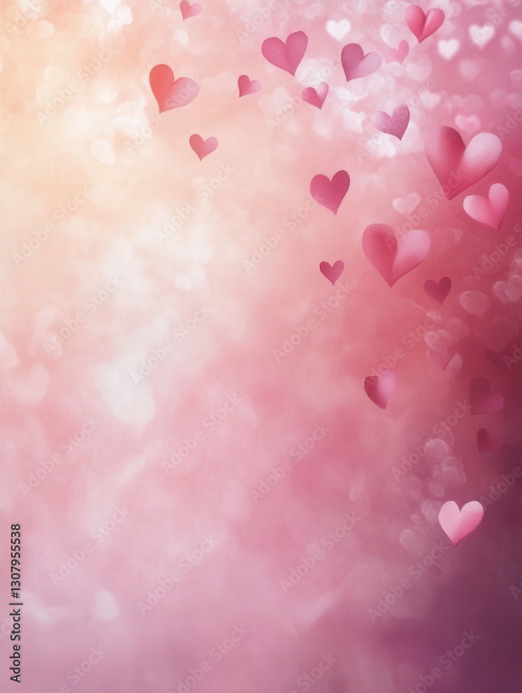 Aufkleber Soft pink abstract background with floating hearts and delicate textures evoking feelings of love and romance Generative AI