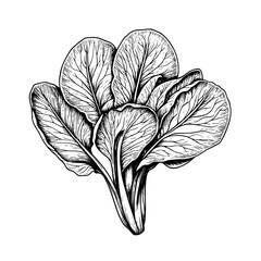 Elegant engraved illustration of fresh lettuce leaves perfect for tattoo inspiration and botanical art enthusiasts