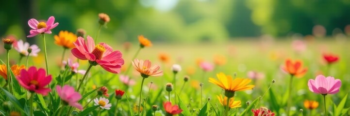 Vibrant wildflowers in lush meadow, summer bloom, wildflowers, bloom
