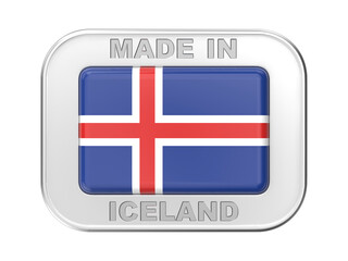 Obraz premium Made in Iceland, silver badge with the flag of Iceland