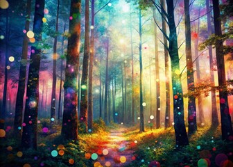 Naklejka premium Abstract Woodland Washi Tape Bokeh Background - Soft Focus Nature Texture