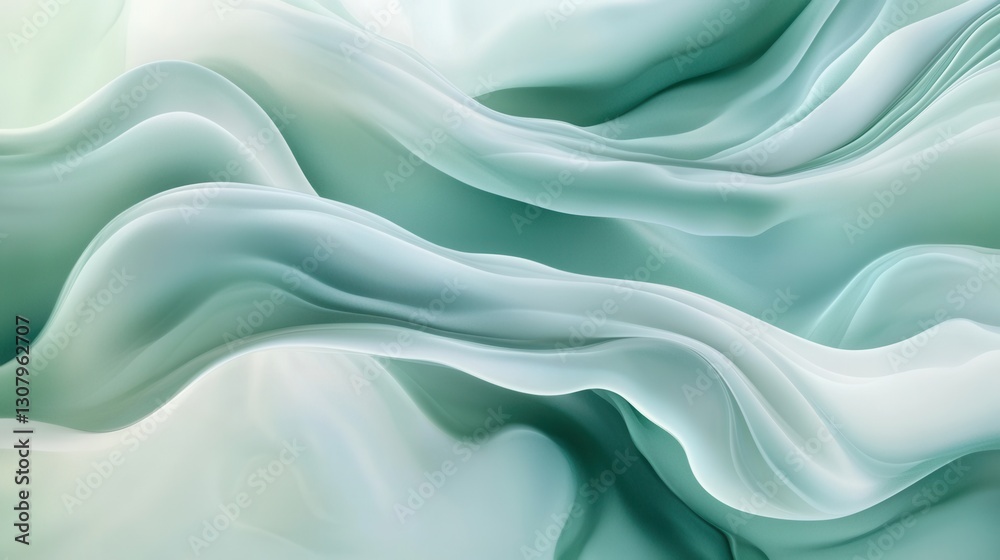 Poster Calm abstract background in pastel green and blue tones with smooth flowing shapes for relaxation and tranquility Generative AI