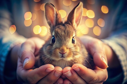 Adorable Baby Bunny in Gentle Hands: A Close-Up Conceptual Photo