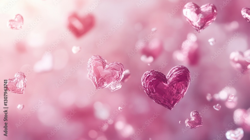Fototapete soft pink hues create an abstract background filled with floating hearts and delicate textures that 