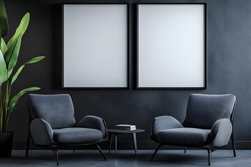 Two blank white poster mockup in a modern office. 3d rendering