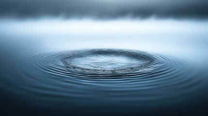 Water ripples and concentric circles forming after a drop in calm lake.