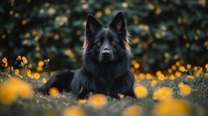 Belgian Shepherd resting in field