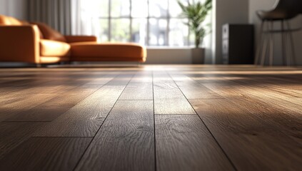 Warm Sunlight on Dark Brown Hardwood Floor in Modern Living Room