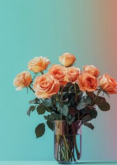Fototapeta premium Elegant rose bouquet in vase on table