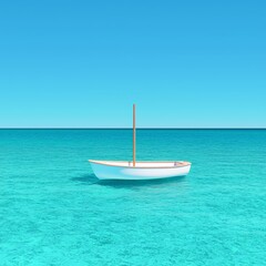 Small White Sailboat on a Calm Turquoise Sea under a Clear Blue Sky