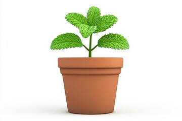 Small Green Plant in Terracotta Pot Against White Background