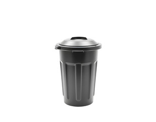 Black plastic trash can isolated on transparent background
