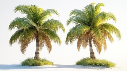 Obraz premium Twin Coconut Palms on Sandy Beach, 3D Render