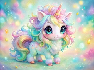 Naklejka premium Adorable Kawaii Unicorn Doodle Art: Whimsical Greeting Card Design