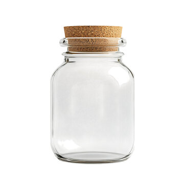 A clean glass jar with a cork lid isolated on white