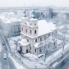 Saint Florian Church in Krakow, Poland during snowy winter