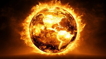 A Burning Planet Earth Is Enveloped In Intense Flames And Heat