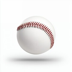White Baseball with Red Stitching on White Background