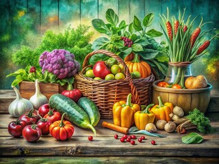 Adorable Organic Food Illustrations: Natural Texture & Vibrant Colors