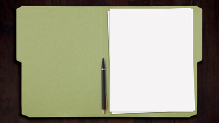 Open Folder with white papers and pen