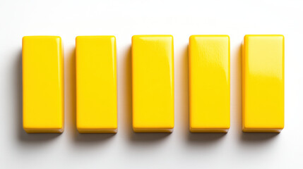 Bright yellow blocks arranged in row, showcasing smooth surface and vibrant color. Perfect for design and creative projects