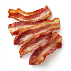 Crispy bacon slices arranged in neat stack, showcasing their delicious texture and color. Perfect for food lovers