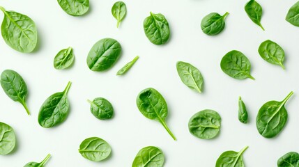 Fresh spinach leaves on white background
