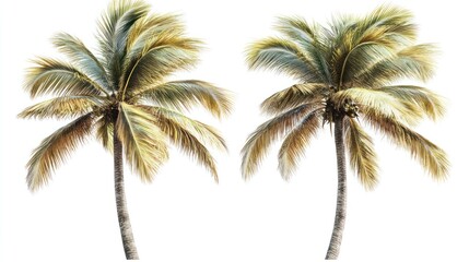 Two Tropical Palm Trees Isolated on White Background