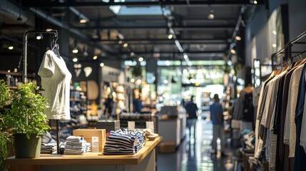Modern clothing store interior with stylish fashion displays