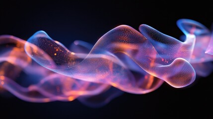 Ethereal data stream with shimmering particles on a dark backdrop