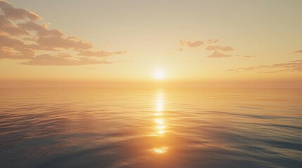 Obraz premium Serene Sunset: Golden Hour Ocean Scene with Calm Waters
