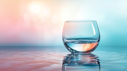 Glass of water balancing on a reflective ocean surface