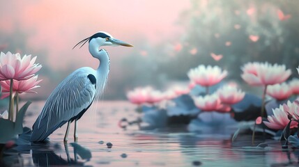 Naklejka premium Great Heron: Majestic Bird in Natural Habitat