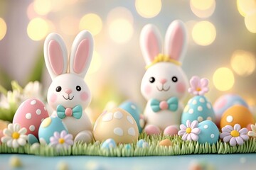  Easter joy: adorable marzipan bunnies and colorful eggs in a whimsical spring setting perfect for kids' celebrations