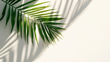 Fototapeta premium Green Palm Leaf with Shadows - White Background