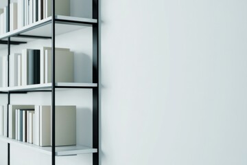 Fototapeta premium Modern bookshelf with hardcover books in minimalist library setting for reading or design mockup use