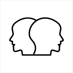 Two human heads Icon Symbol isolated white background. vector illustration. color editable.