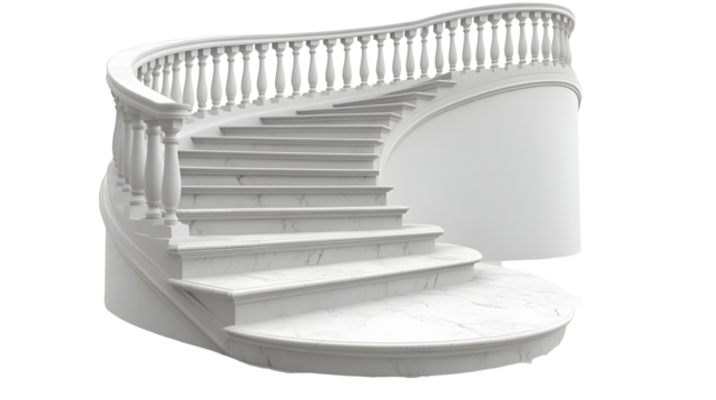 White Marble Staircase with Balustrade Isolated on White Background