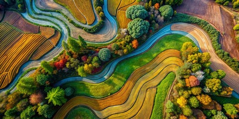 Aerial Botanical Contour Line Art: Abstract Textured Background Design