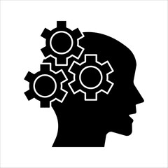 Obraz premium Human head with gear Icon Symbol isolated white background. vector illustration. color editable.