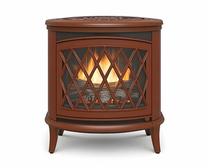 3D Render of a Brown Freestanding Fireplace with Diamond Patterned Glass