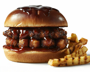 Delicious BBQ Bacon Burger with Crispy Fries - A Realistic Food Photography Image