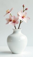 Elegant white ceramic vase, stark white background, craft, shot