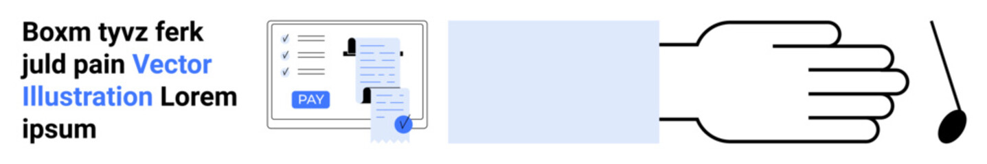 Payment process interface with confirmation button, pointing hand gesture, and drop symbol. Ideal for e-commerce, transactions, instructions, UX design, finance, technology user interaction