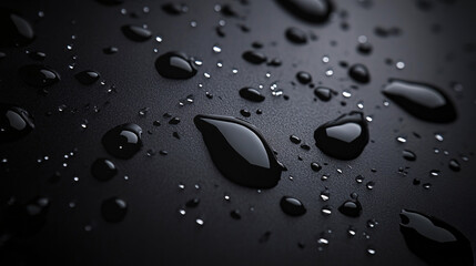 close-up of water droplets on dark surface with smooth reflections and shadows


