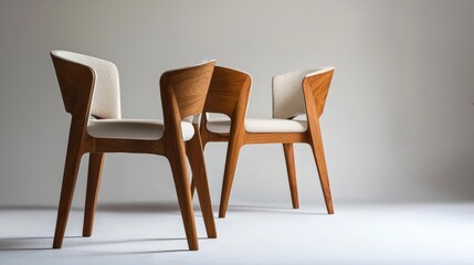 Modern wooden chairs with minimalist design on a white background
