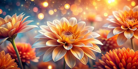 Fototapeta premium Aerial Macro Fantasy Flowers: Orange & White Magical Bloom Close-Up