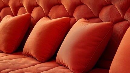 Obraz premium Luxurious red velvet couch with decorative pillows